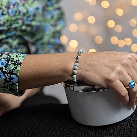 Bratara femei handmade din cristale de Amazonit, Estel, cu sfere de 6mm [2]