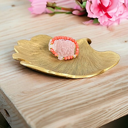 Bratara femei Karissa din margele de coral si cuart roz cu accesorii din argint 925 placat cu aur [6]