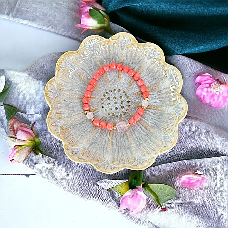 Bratara femei Karissa din margele de coral si cuart roz cu accesorii din argint 925 placat cu aur [12]