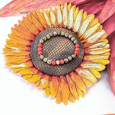 Verde - Bratara femei Matilda din coral portocaliu si unakit cu accesorii din Argint placat Rose Gold