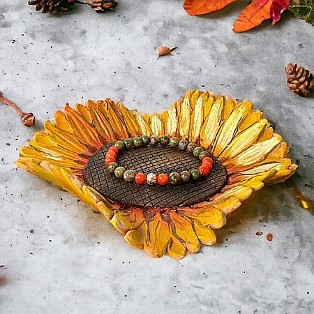 Bratara femei Matilda din coral portocaliu si unakit cu accesorii din Argint placat Rose Gold [1]