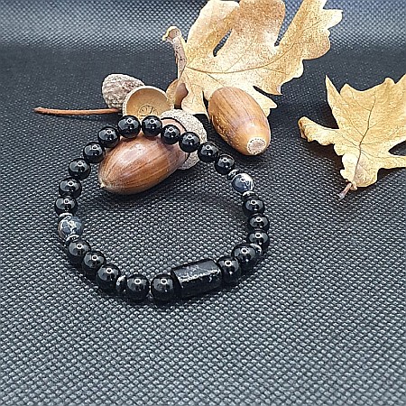 Bratara femei Nalin din piatra de Turmalina si Shell Turquoise Negru, margele de 6mm