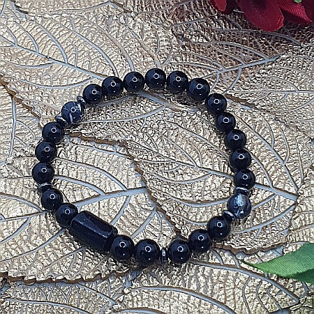 Bratara femei Nalin din piatra de Turmalina si Shell Turquoise Negru, margele de 6mm [4]