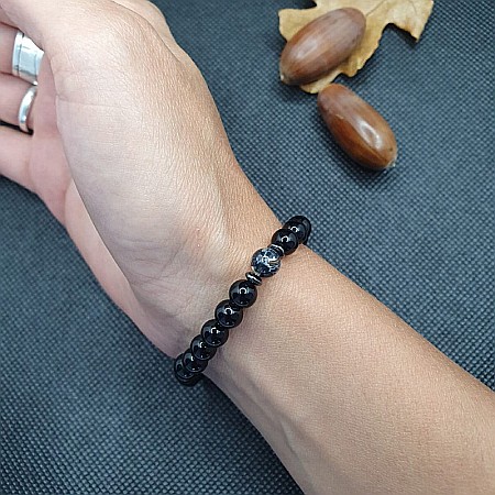 Bratara femei Nalin din piatra de Turmalina si Shell Turquoise Negru, margele de 6mm [2]