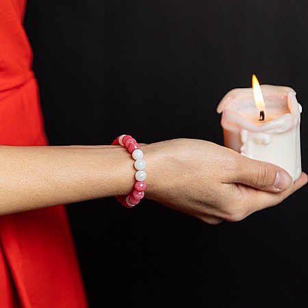 Bratara femei pietre semipretioase din Jad Rosu si Acvamarin, Noel, sfere de 8mm [6]