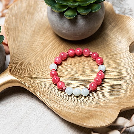 Bratara femei pietre semipretioase din Jad Rosu si Acvamarin, Noel, sfere de 8mm [9]