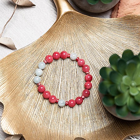 Bratara femei pietre semipretioase din Jad Rosu si Acvamarin, Noel, sfere de 8mm [11]