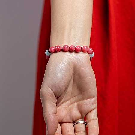 Bratara femei pietre semipretioase din Jad Rosu si Acvamarin, Noel, sfere de 8mm [8]