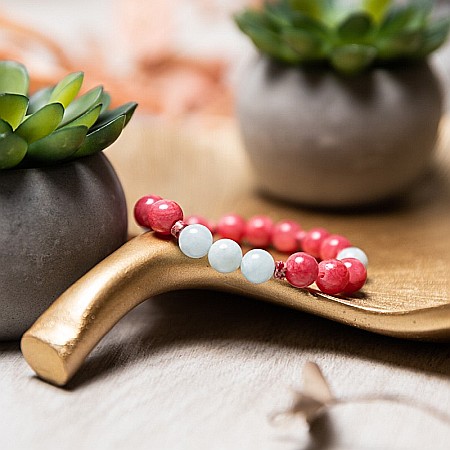 Bratara femei pietre semipretioase din Jad Rosu si Acvamarin, Noel, sfere de 8mm [4]