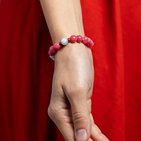 Bratara femei pietre semipretioase din Jad Rosu si Acvamarin, Noel, sfere de 8mm [7]