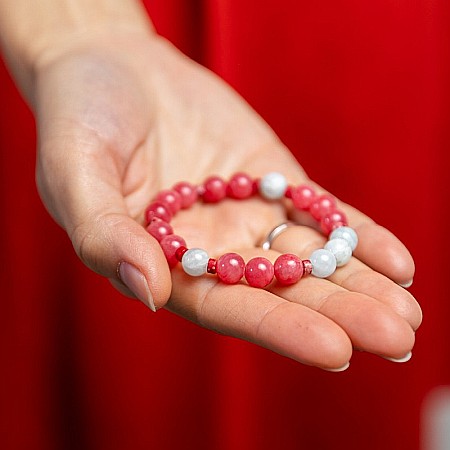 Bijuterii Jasp - Bratara femei pietre semipretioase din Jad Rosu si Acvamarin, Noel, sfere de 8mm