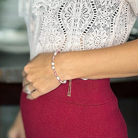 Bratara femei Rodonit si Perle Agrata, ajustabila, cupru placat cu aur [1]