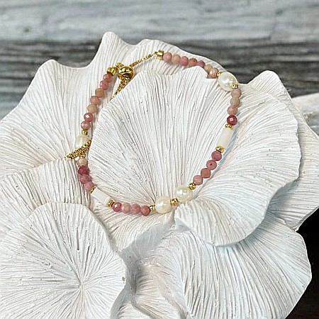 Bratara femei Rodonit si Perle Agrata, ajustabila, cupru placat cu aur [6]