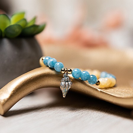 Bratara fete din cristale de Jad si charm scoica, Hirani, margele de 6mm [1]