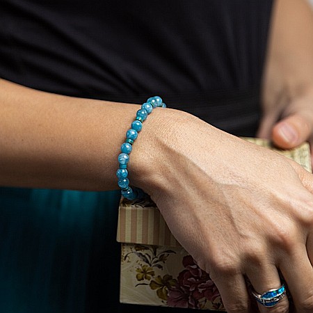 Bratara fete din pietre semipretioase de Jad Albastru si Distantiere Turcoaz, Gizel, margele de 6mm