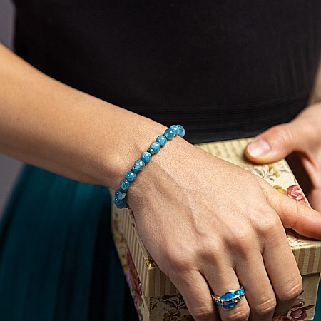 Bratara fete din pietre semipretioase de Jad Albastru si Distantiere Turcoaz, Gizel, margele de 6mm [7]