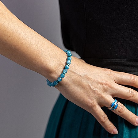 Bratara fete din pietre semipretioase de Jad Albastru si Distantiere Turcoaz, Gizel, margele de 6mm [6]