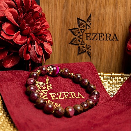 Bratara fete Karina din margele Cloisonne Rosii si Ochi de Tigru, margele de 8mm