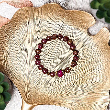 Bratara fete Karina din margele Cloisonne Rosii si Ochi de Tigru, margele de 8mm [6]