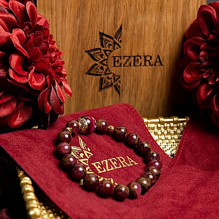 Bratara fete Karina din margele Cloisonne Rosii si Ochi de Tigru, margele de 8mm [9]