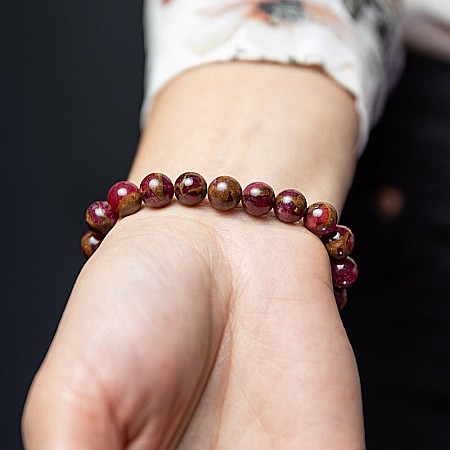 Bratara fete Karina din margele Cloisonne Rosii si Ochi de Tigru, margele de 8mm [4]