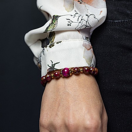 Bratara fete Karina din margele Cloisonne Rosii si Ochi de Tigru, margele de 8mm [3]