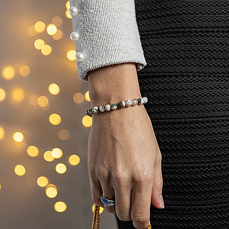 Bratara handmade dama Rihana, din cristale White Moss Agate, margele de 6mm [9]