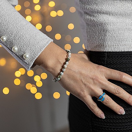 Bratara handmade dama Rihana, din cristale White Moss Agate, margele de 6mm [5]