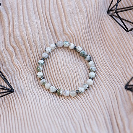 Bratara handmade dama Rihana, din cristale White Moss Agate, margele de 6mm [6]