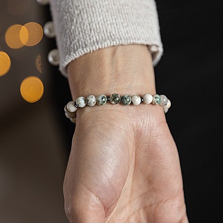 Bratara handmade dama Rihana, din cristale White Moss Agate, margele de 6mm [1]