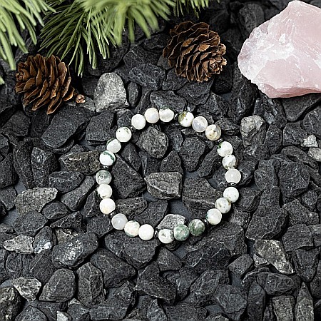 Bratara handmade dama Rihana, din cristale White Moss Agate, margele de 6mm [7]