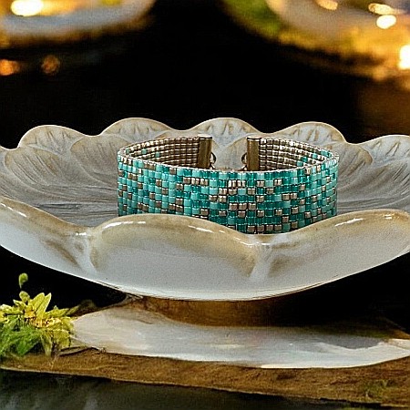 Bratari miyuki - Bratara handmade Darcy multistrat Turcoaz Aurie din margele Miyuki, impletita manual