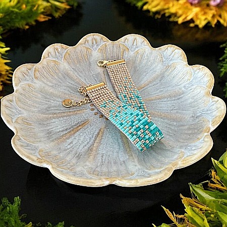 Bratara handmade Darcy multistrat Turcoaz Aurie din margele Miyuki, impletita manual [3]