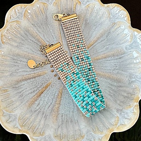 Bratara handmade Darcy multistrat Turcoaz Aurie din margele Miyuki, impletita manual [1]