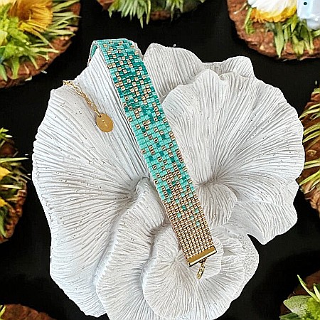 Bratara handmade Darcy multistrat Turcoaz Aurie din margele Miyuki, impletita manual [2]