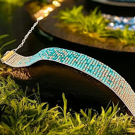 Bratara handmade Darcy multistrat Turcoaz Aurie din margele Miyuki, impletita manual [4]