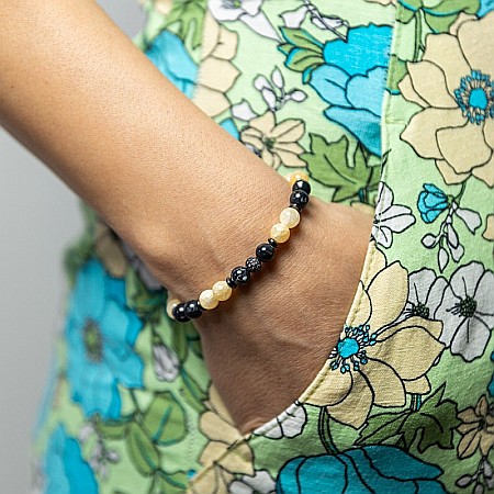 Bratara handmade din pietre semipretioase pentru femei Rahel cu cristale de Jad Galben si Shell Turquoise Negru, sfere de 6mm [7]