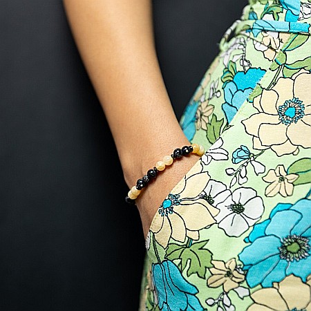 Bratara handmade din pietre semipretioase pentru femei Rahel cu cristale de Jad Galben si Shell Turquoise Negru, sfere de 6mm [3]