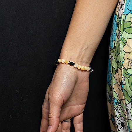 Bratara handmade din pietre semipretioase pentru femei Rahel cu cristale de Jad Galben si Shell Turquoise Negru, sfere de 6mm [4]
