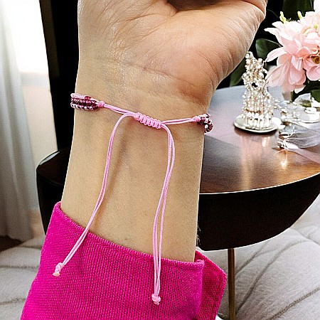 Bratara handmade roz snur 3 straturi Paty cu Miyuki si Turmalina Roz cu argint placat cu aur [2]