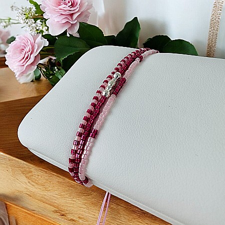 Bratara handmade roz Solene cu snur 3 straturi Miyuki si argint 925 [1]