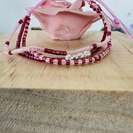 Bratara handmade roz Solene cu snur 3 straturi Miyuki si argint 925 [3]