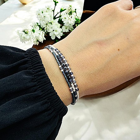 Bratara handmade snur, 3 straturi din Miyuki, Iolit si Hematit Bratari snur - Bratara handmade snur, 3 straturi din Miyuki, Iolit si Hematit