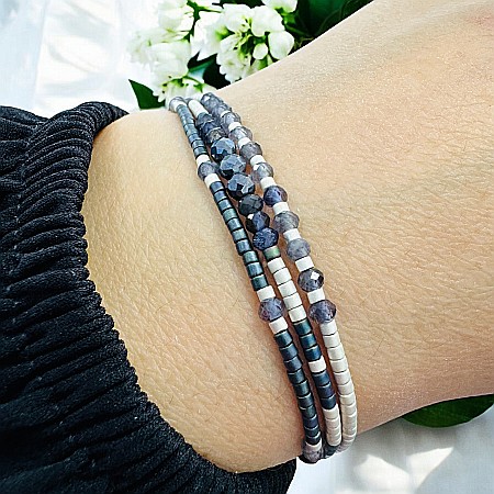 Bratara handmade snur, 3 straturi din Miyuki, Iolit si Hematit [1]