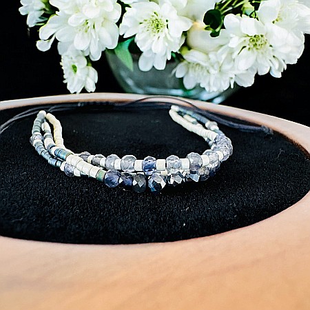 Bratara handmade snur, 3 straturi din Miyuki, Iolit si Hematit [7]