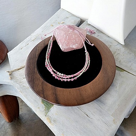 Bratara handmade snur AZIZA, 3 straturi din Miyuki și Turmalina Roz cu argint [4]