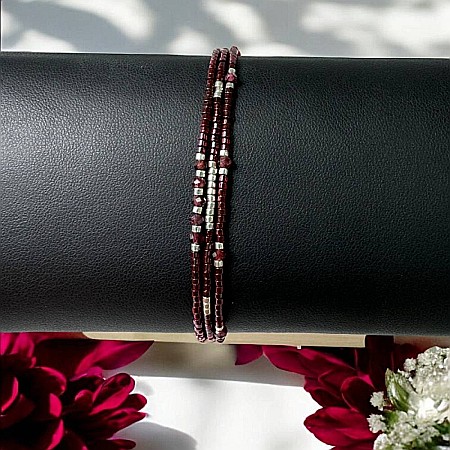 Bratara handmade snur Inaya 3 straturi Miyuki si cristale Granat [2]