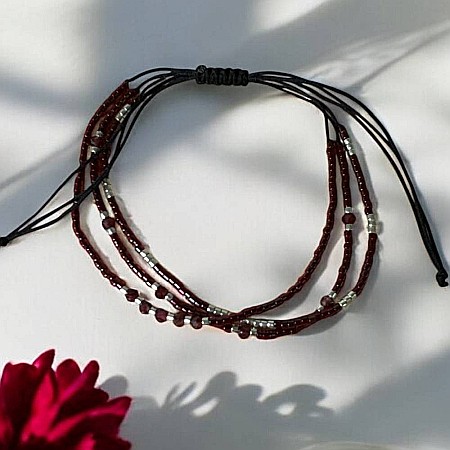 Bratara handmade snur Inaya 3 straturi Miyuki si cristale Granat [6]