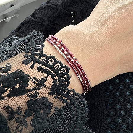 Bratara handmade snur Inaya 3 straturi Miyuki si cristale Granat [8]