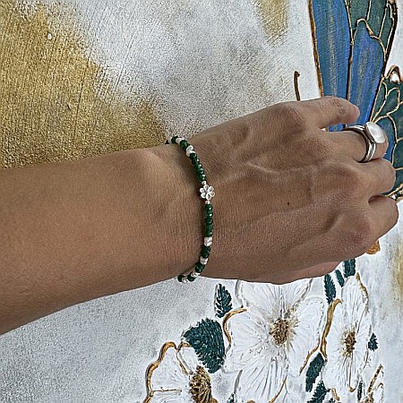 Verde - Bratara Jad Verde si Perle Naturale Mavis, cu argint 925